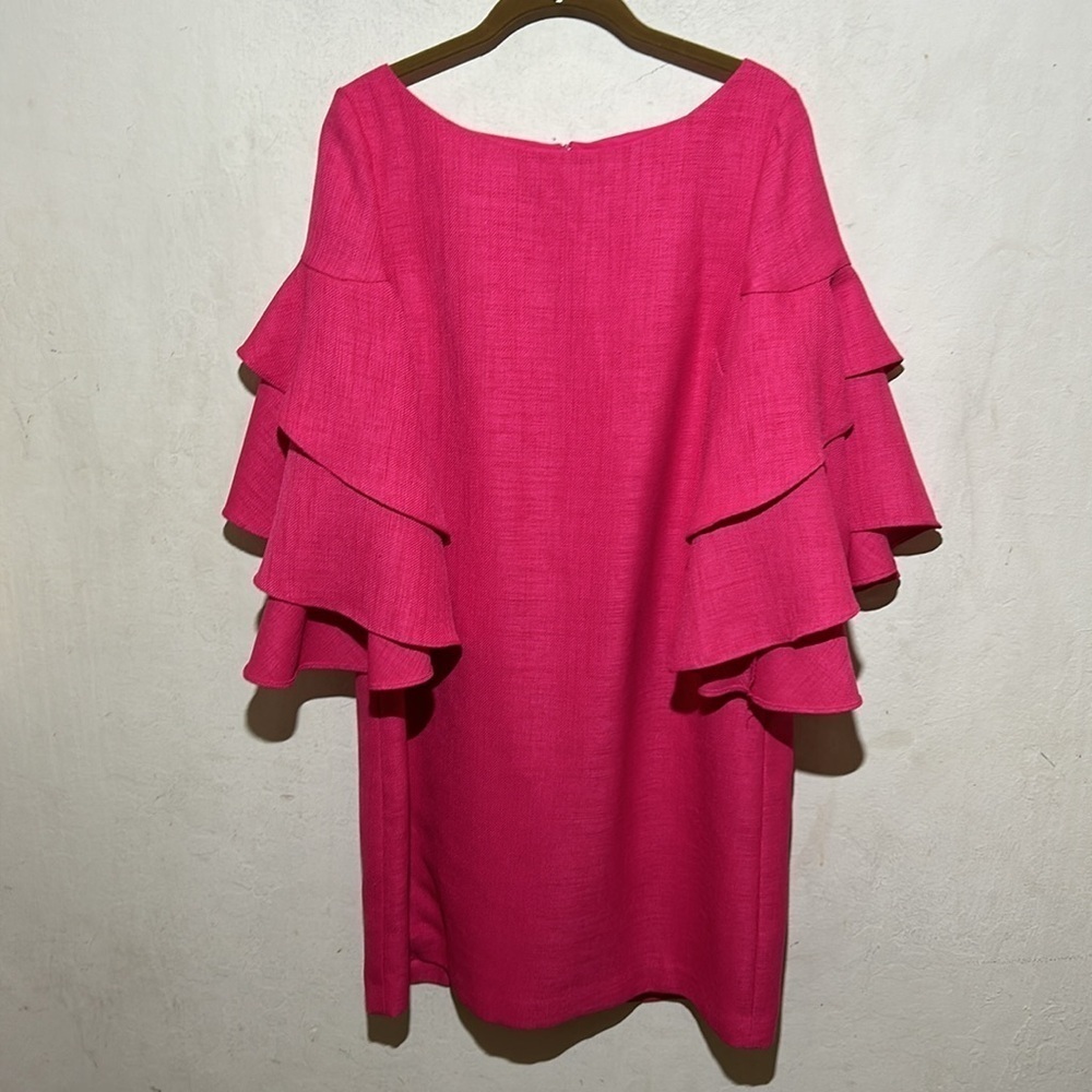 Badgley Mischka Pink Tiered Flutter Sleeve Shift Dress Size 12 - Picture 3 of 9